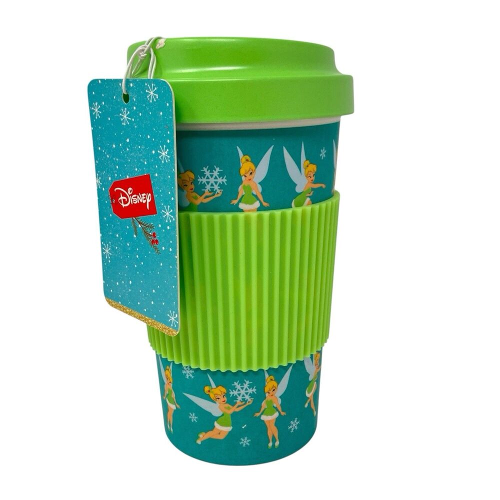 Disney Travel Mug Green Blue Tinker Bell Bamboo Snowflake Christmas Coffee Cup